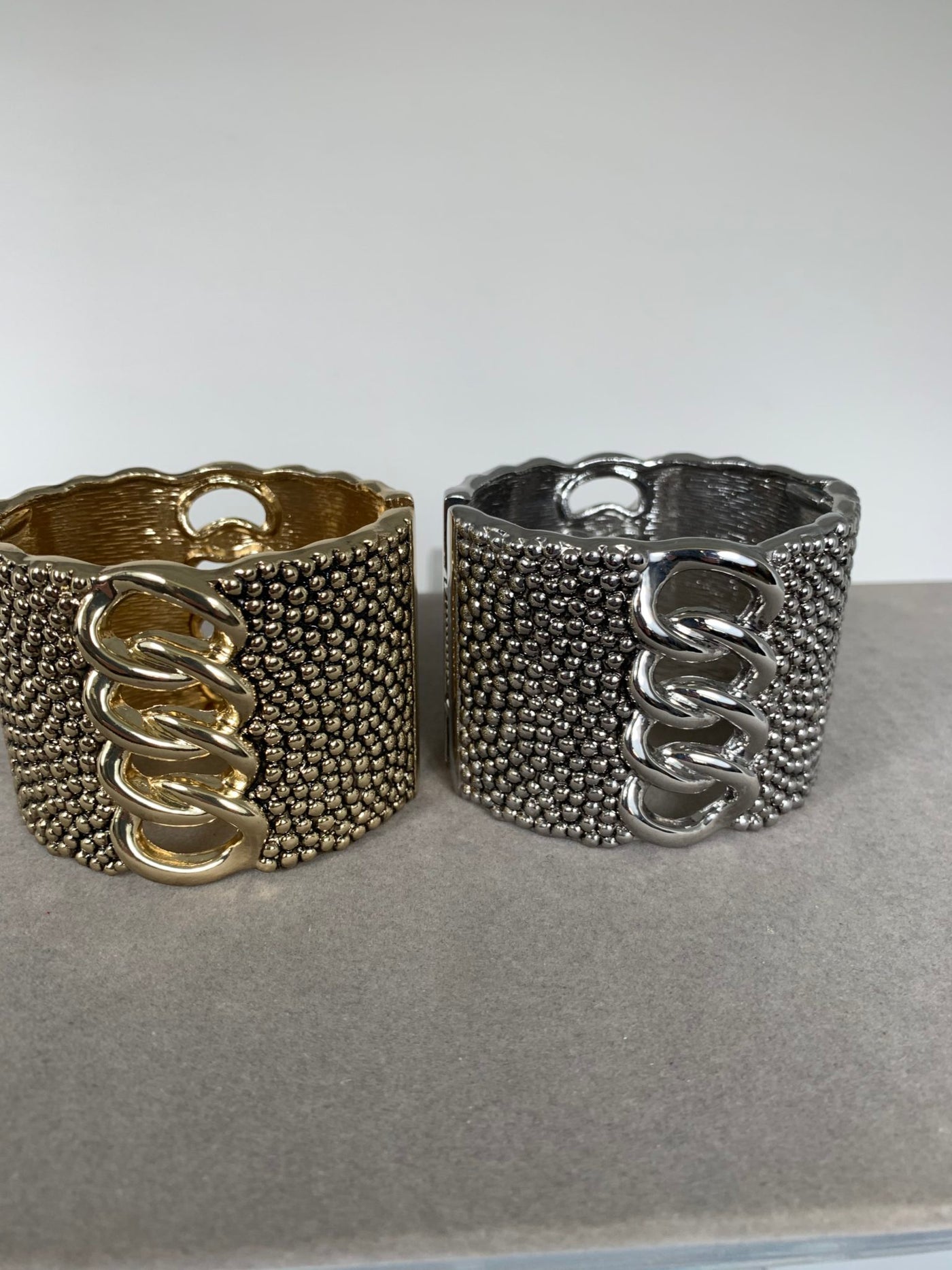 Beaded Body Wide Bangle in Silver Tone