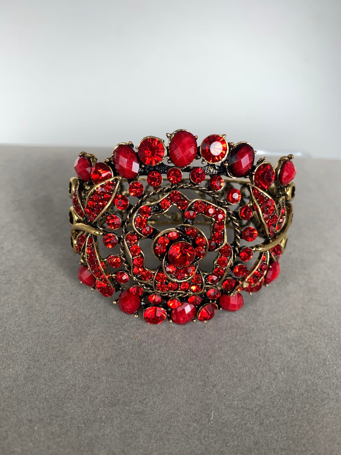 Bright Red Crystal Flower Bangle
