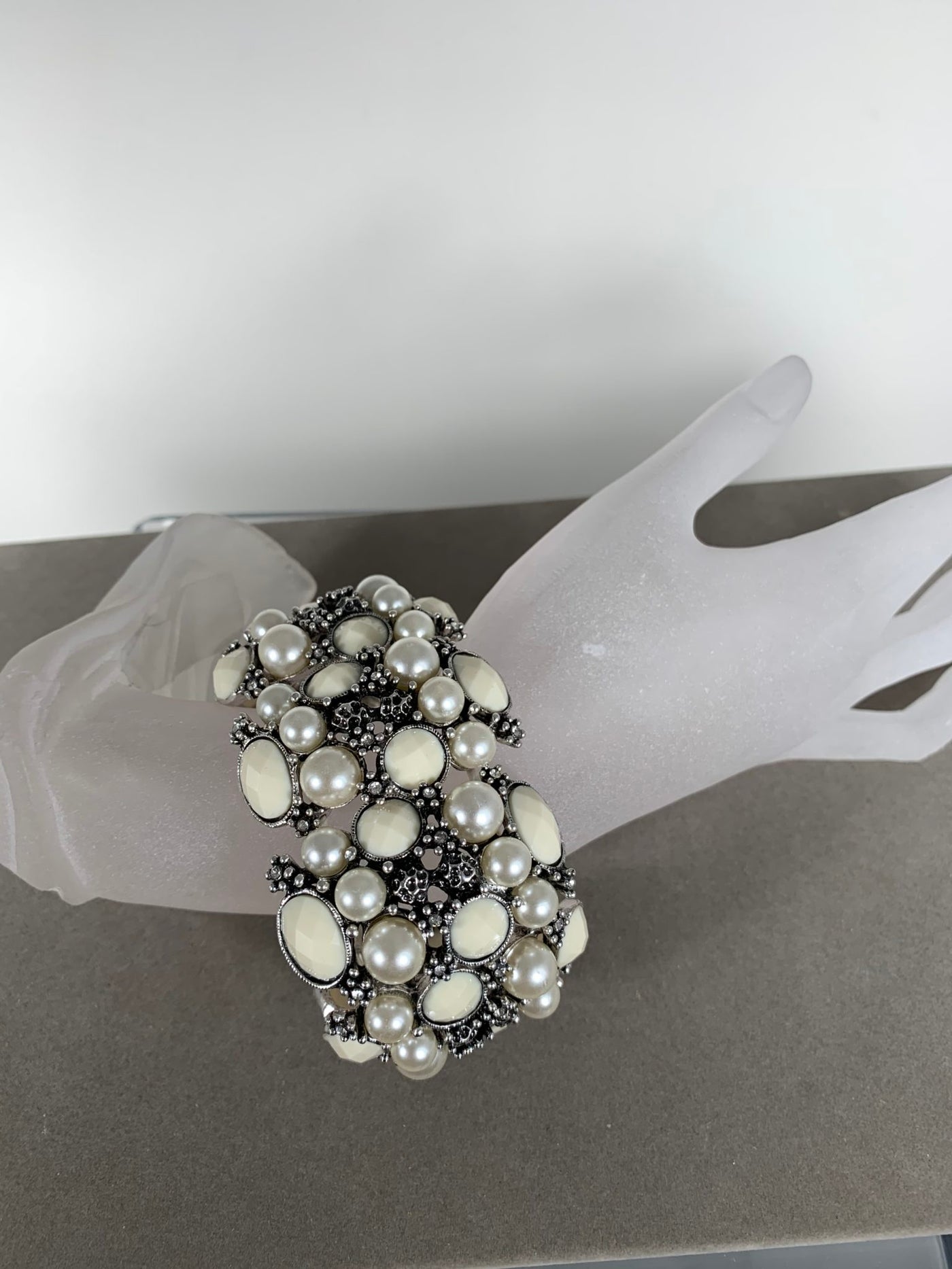 Pearlized Stretchy Bracelet with White Faux Stones