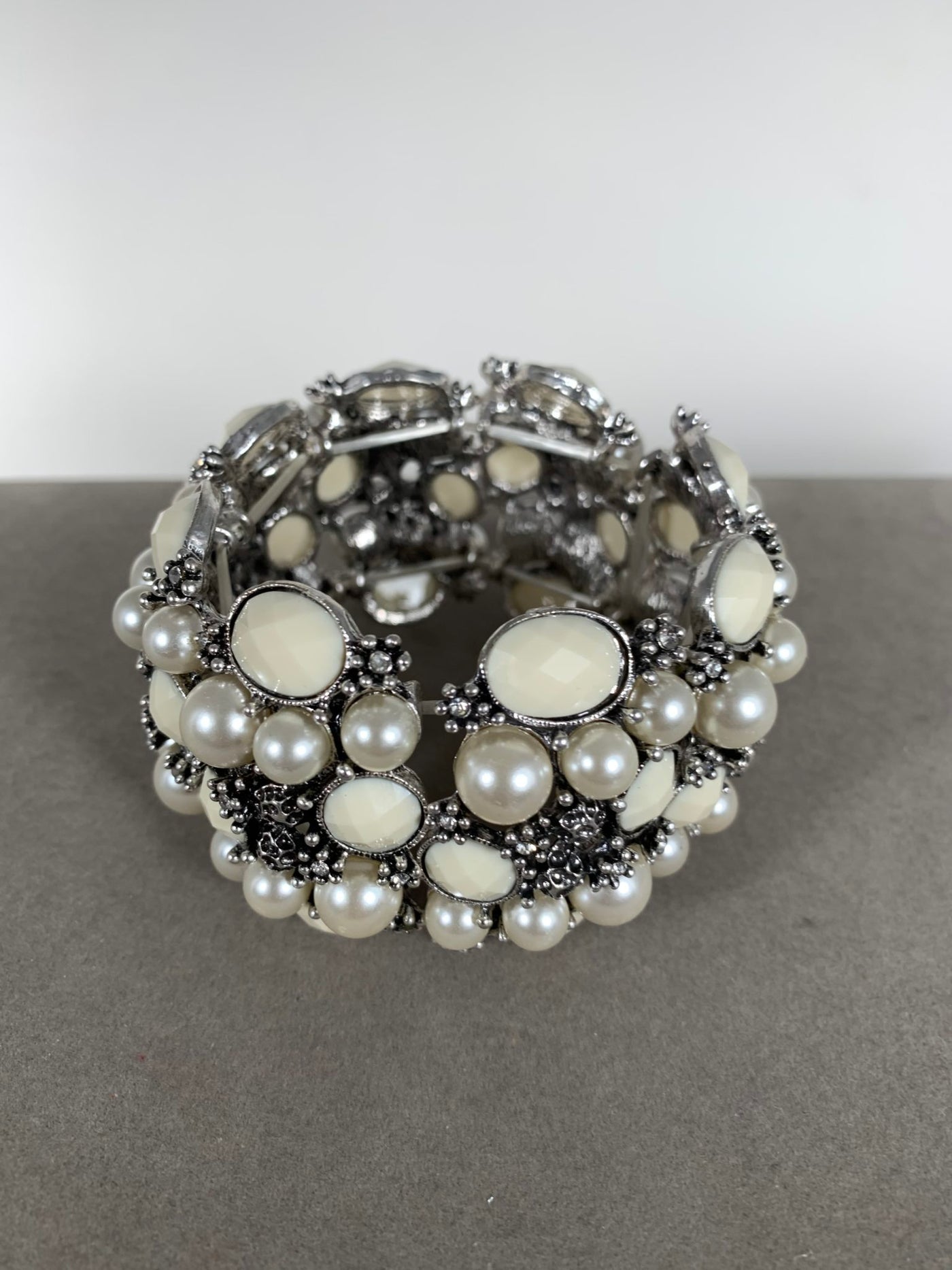 Pearlized Stretchy Bracelet with White Faux Stones