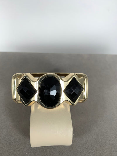 Gold Tone Bangle with Black Faux Stones