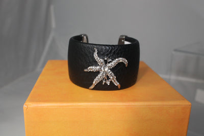 Black PU Cuff Bangle featuring Starfish