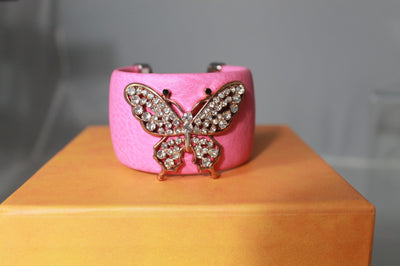 Pink PU Cuff Bangle featuring Butterfly