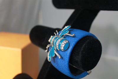 Blue PU Cuff Bangle with Bumble Bee Decoration