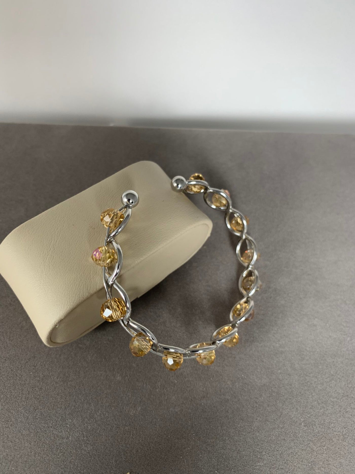 Silver Tone Cuff Bangle with Yellow Crystals