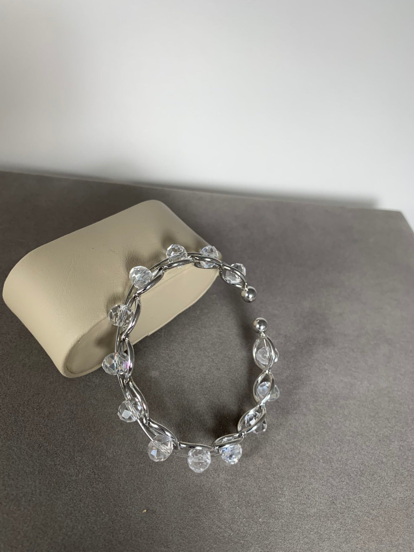 Silver Tone Clear Crystal Cuff Bangle