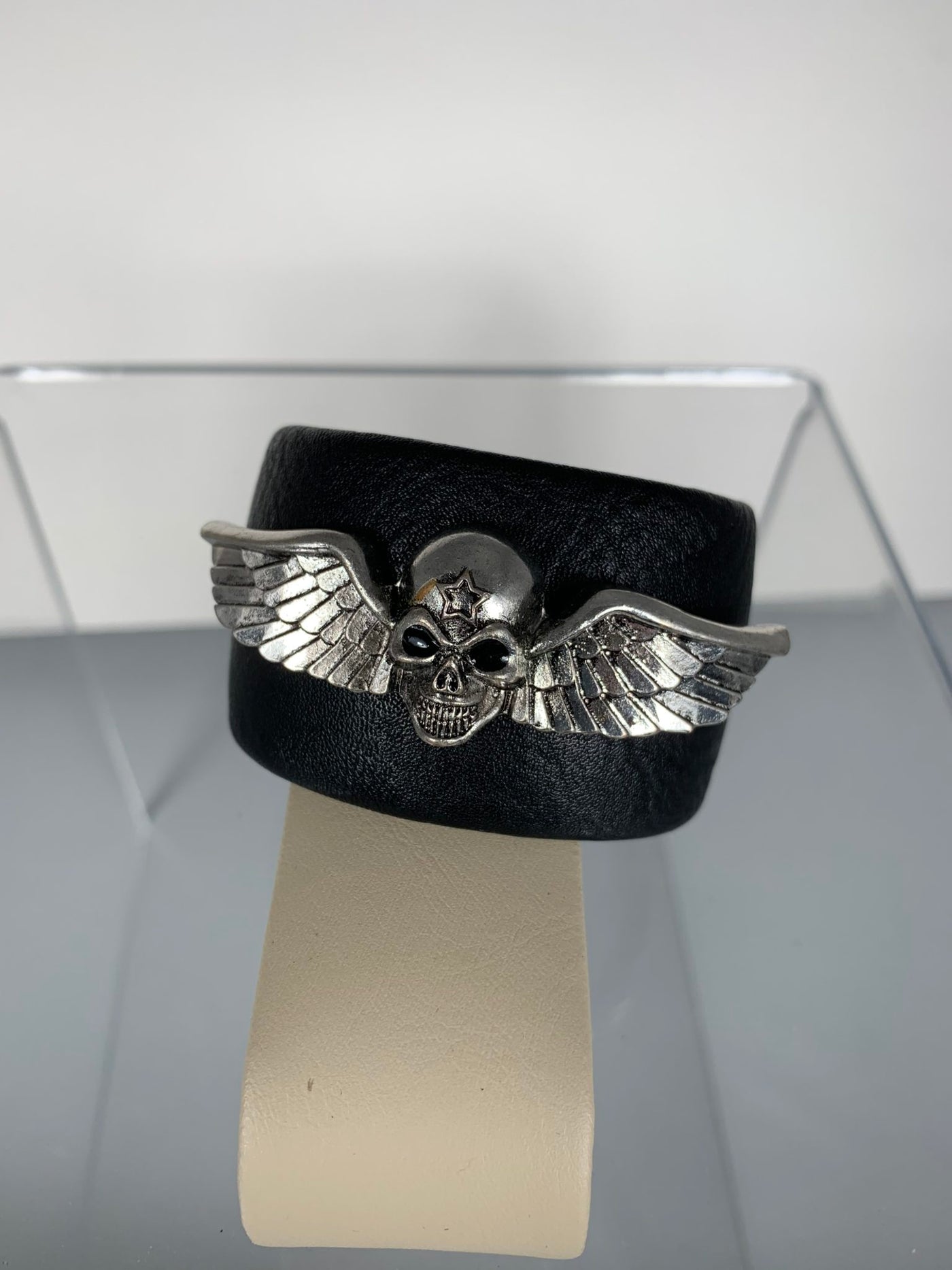 Faux Leather Cuff Bangle Featuring Skull