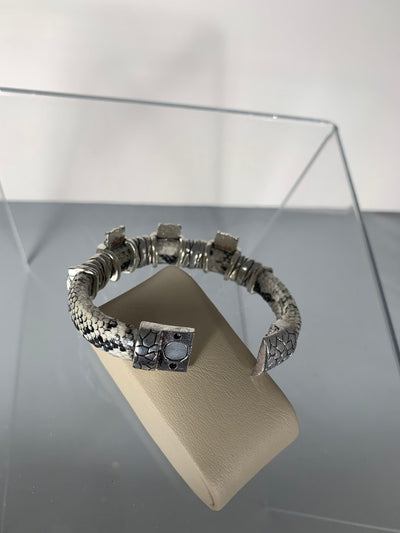 White Faux Snake Skin Bracelet with Skull Motifs