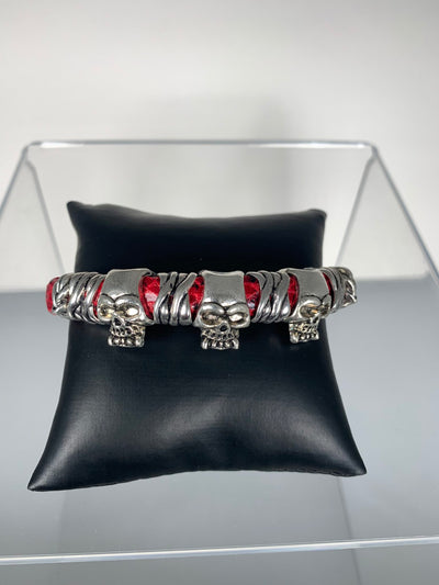 Red Faux Snake Skin Bracelet with Skull Motifs