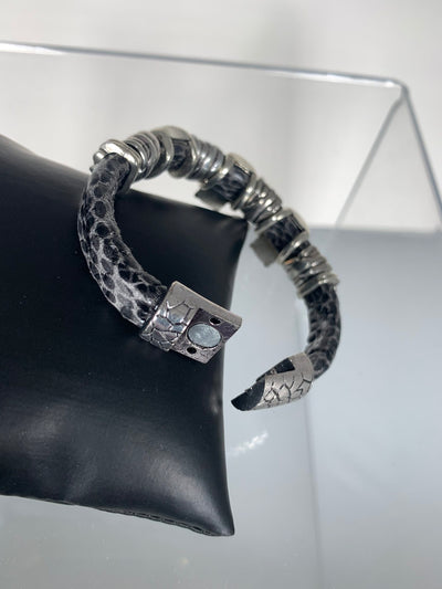 Gray Faux Snake Skin Bracelet with Skull Motifs