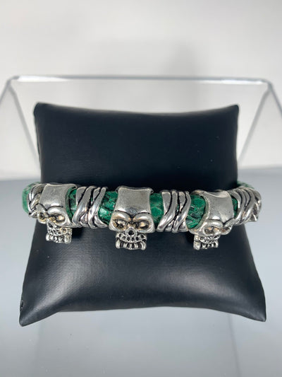Green Faux Snake Skin Bracelet with Skull Motifs