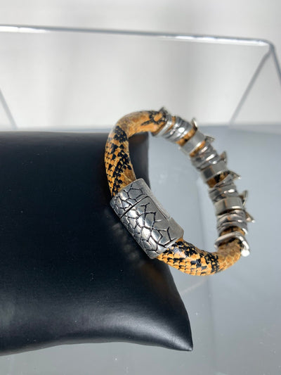 Yellow Faux Snake Skin Band Bracelet with Butterfly Motifs