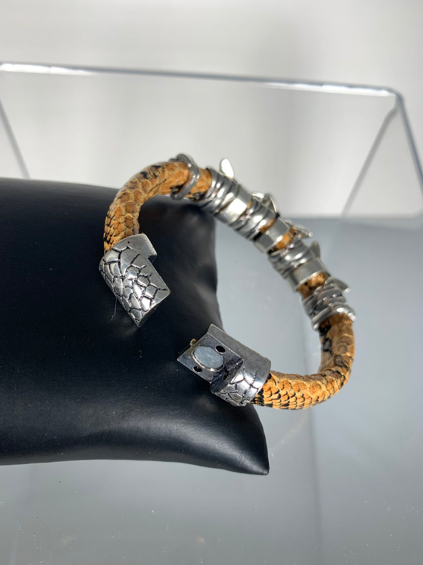 Yellow Faux Snake Skin Band Bracelet with Butterfly Motifs