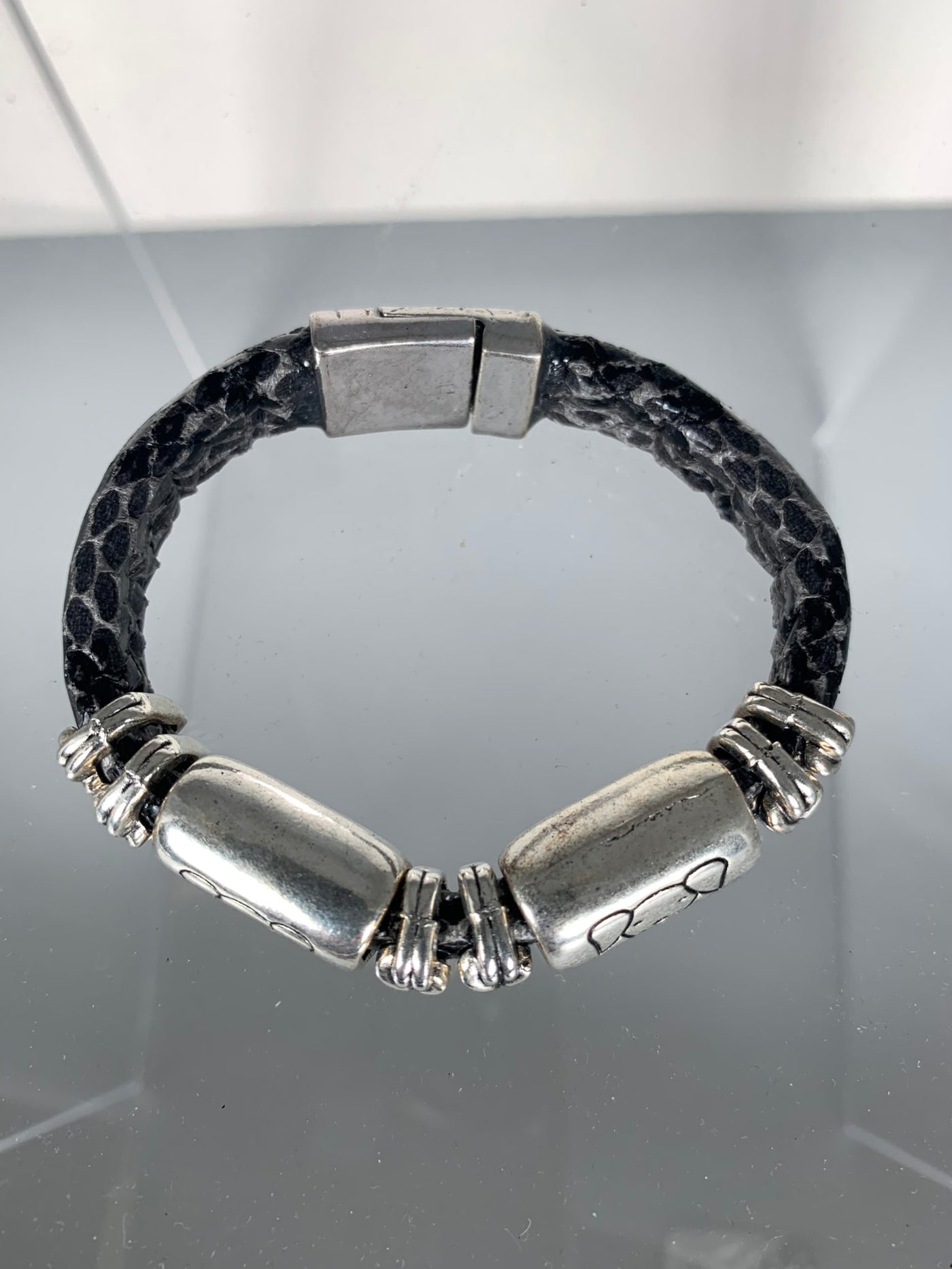 Gray Faux Snake Skin Band Bracelet with Doggie Motifs