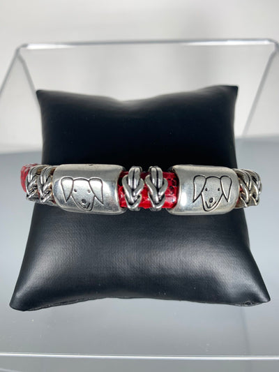 Red Faux Snake Skin Band Bracelet with Doggie Motifs