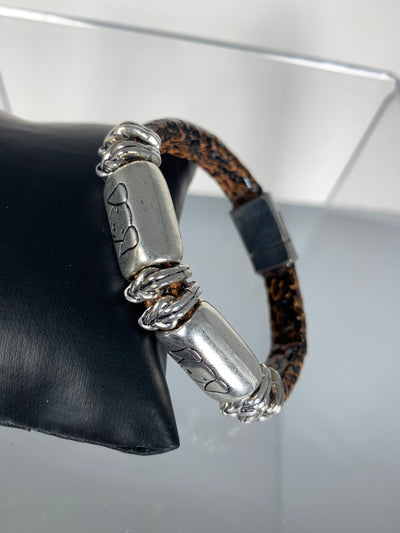 Brown Faux Snake Skin Band Bracelet with Doggie Motifs