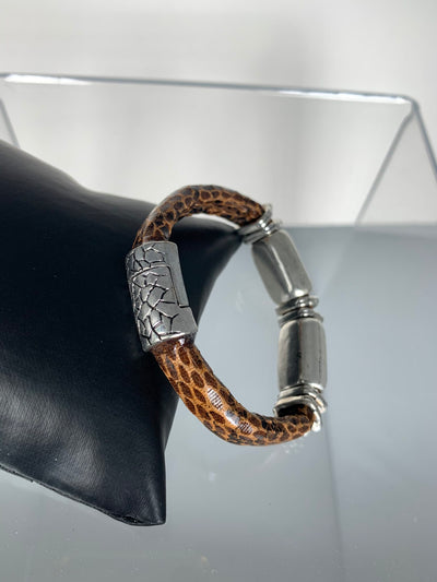 Brown Faux Snake Skin Band Bracelet with Doggie Motifs