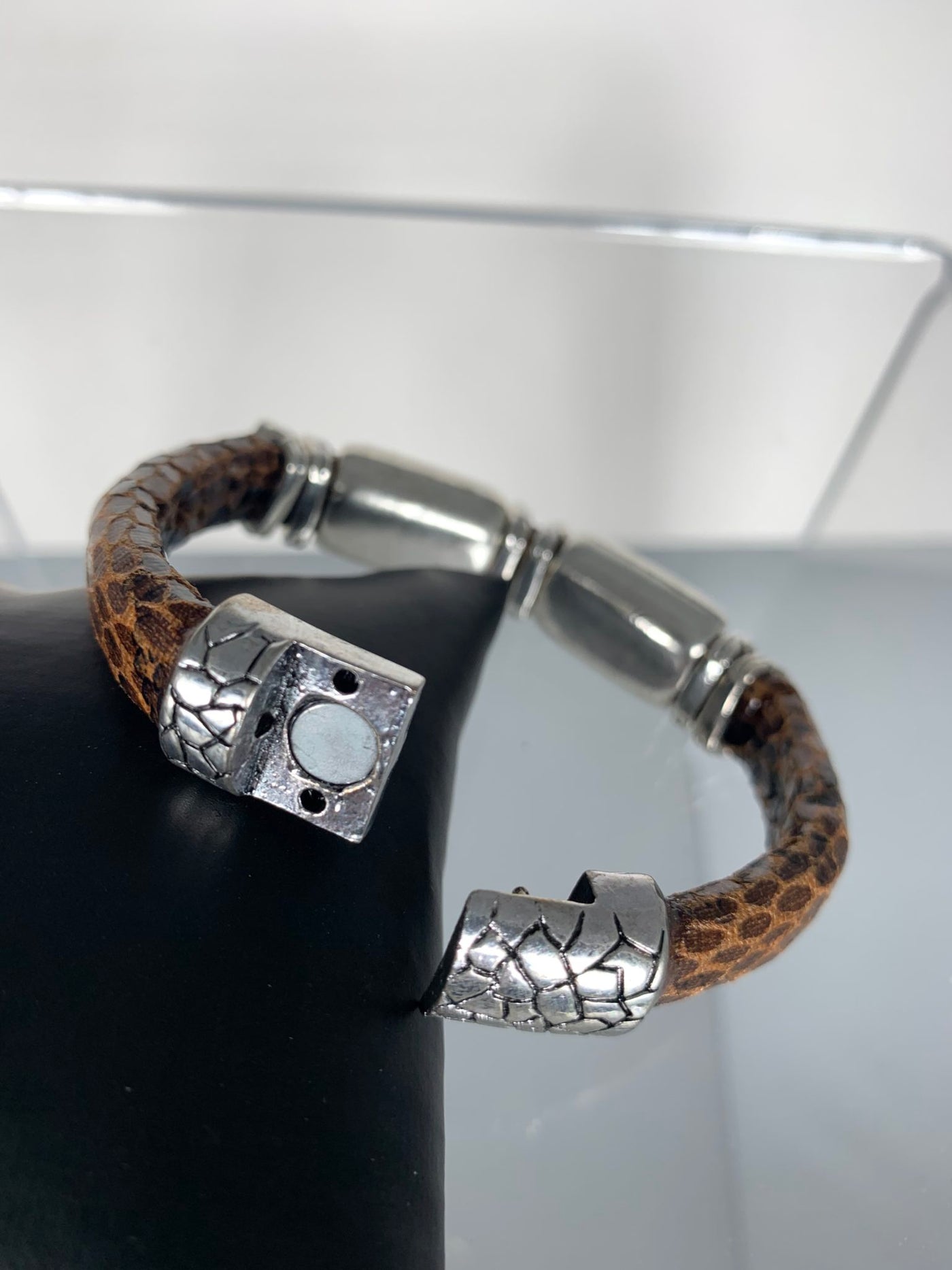 Brown Faux Snake Skin Band Bracelet with Doggie Motifs