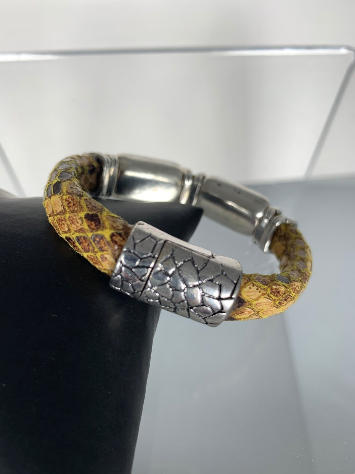 Yellow Snake Skin Band Bracelet with Doggie Motifs