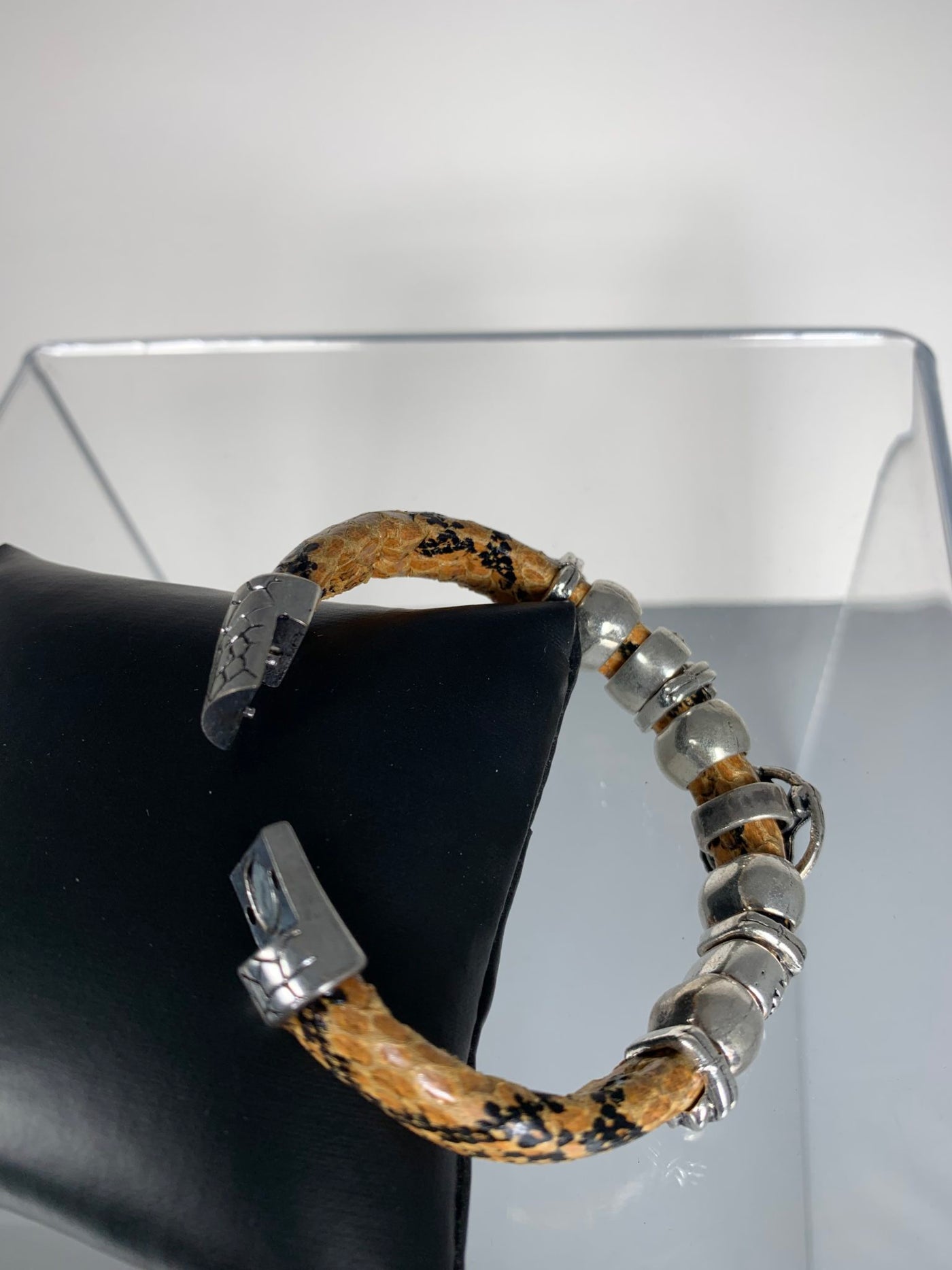Yellow Faux Snake Skin Band Bracelet Featuring a Bird