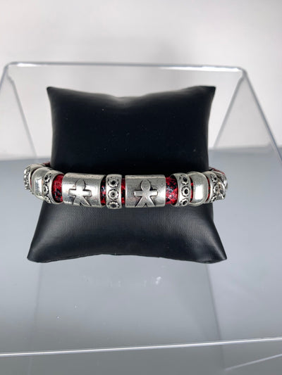 Red Faux Snake Skin Band Bracelet Featuring 3 "Little People"