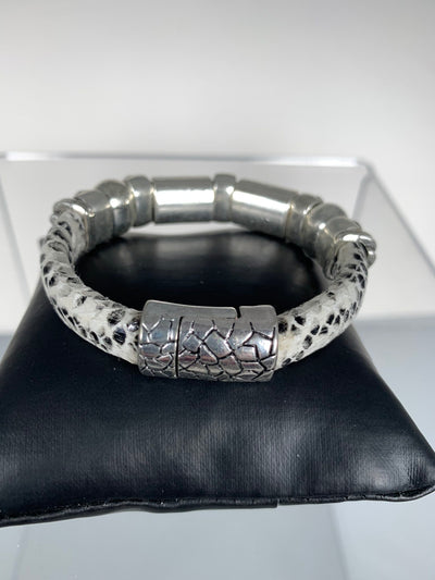 White Faux Snake Skin Band Bracelet Featuring 3 "Little People"