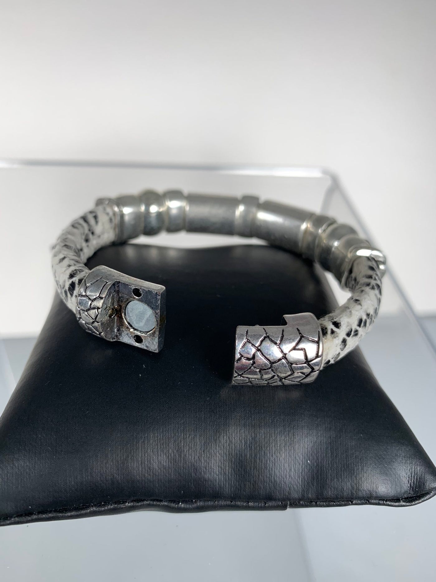 White Faux Snake Skin Band Bracelet Featuring 3 "Little People"