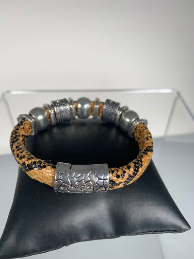Yellow Faux Snake Skin Band Bracelet with Sparks