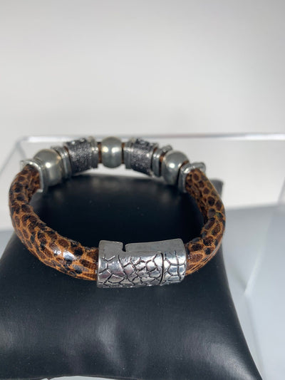 Brown Faux Snake Skin Band Bracelet with Sparks