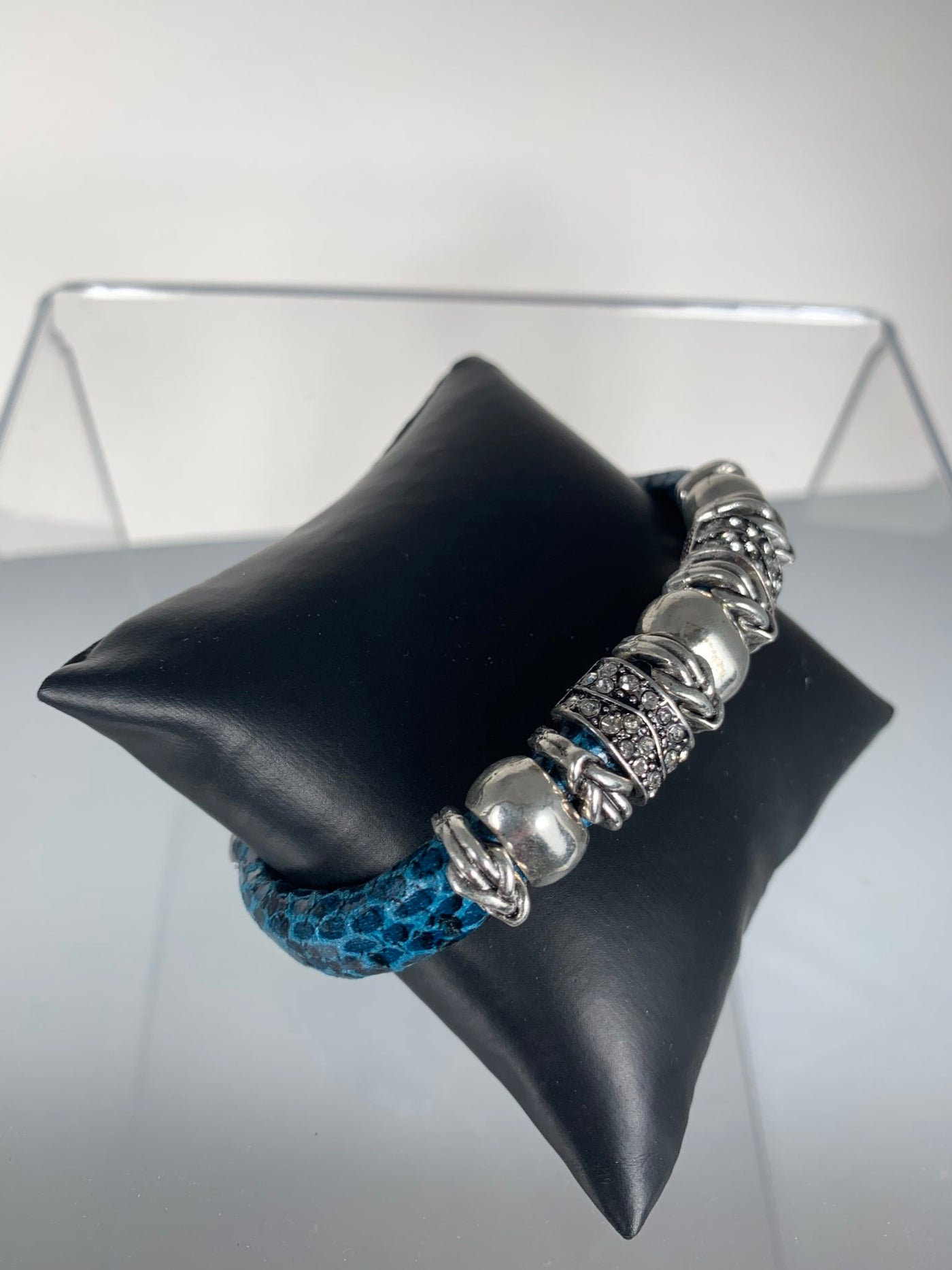 Blue Faux Snake Skin Band Bracelet with Sparks