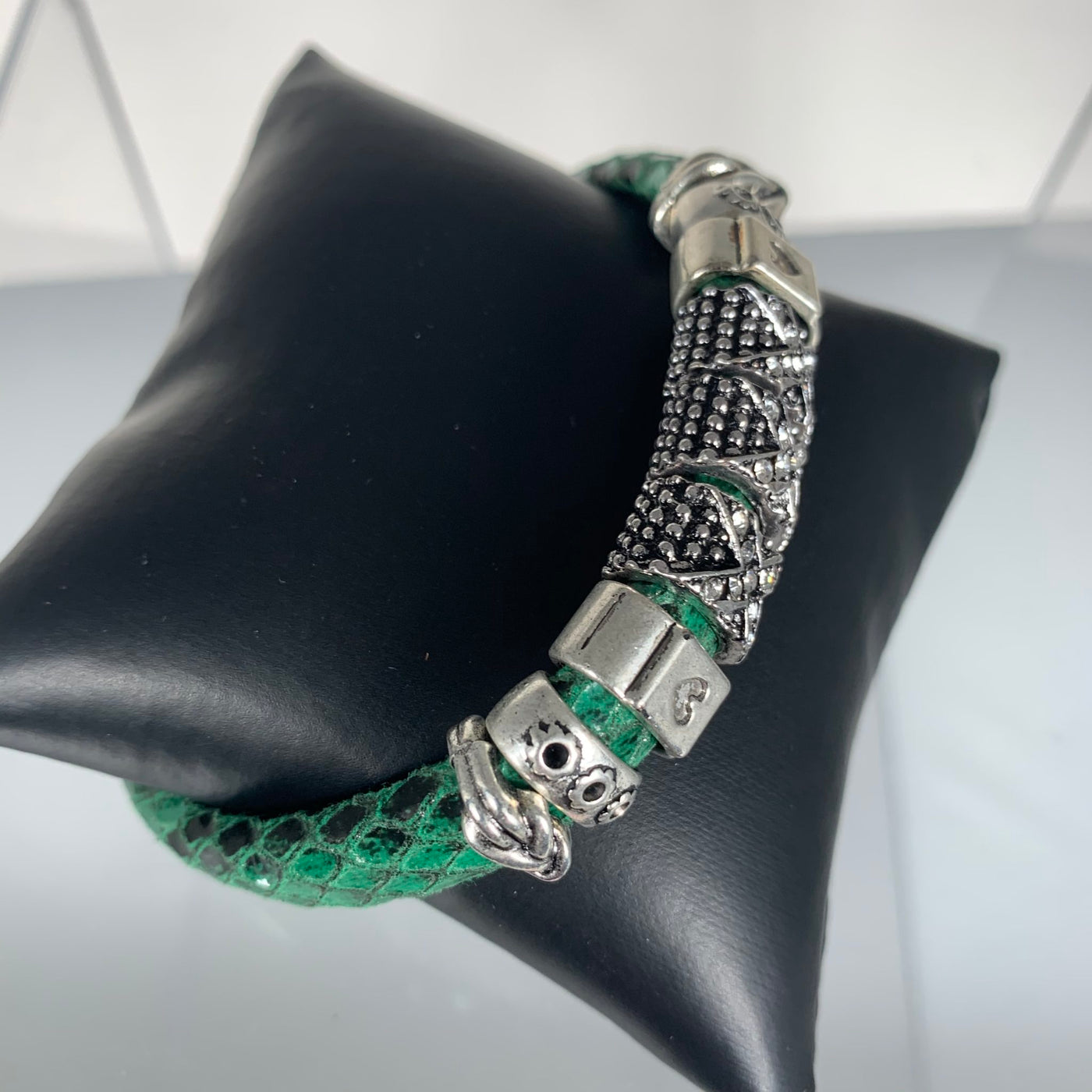 Green Faux Snake Skin Band Bracelet Featuring SPARKS