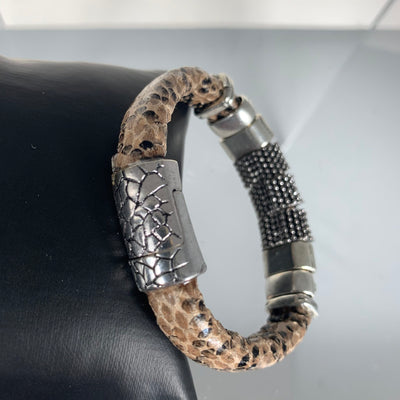 Light Brown Faux Snake Skin Band Bracelet Featuring SPARKS