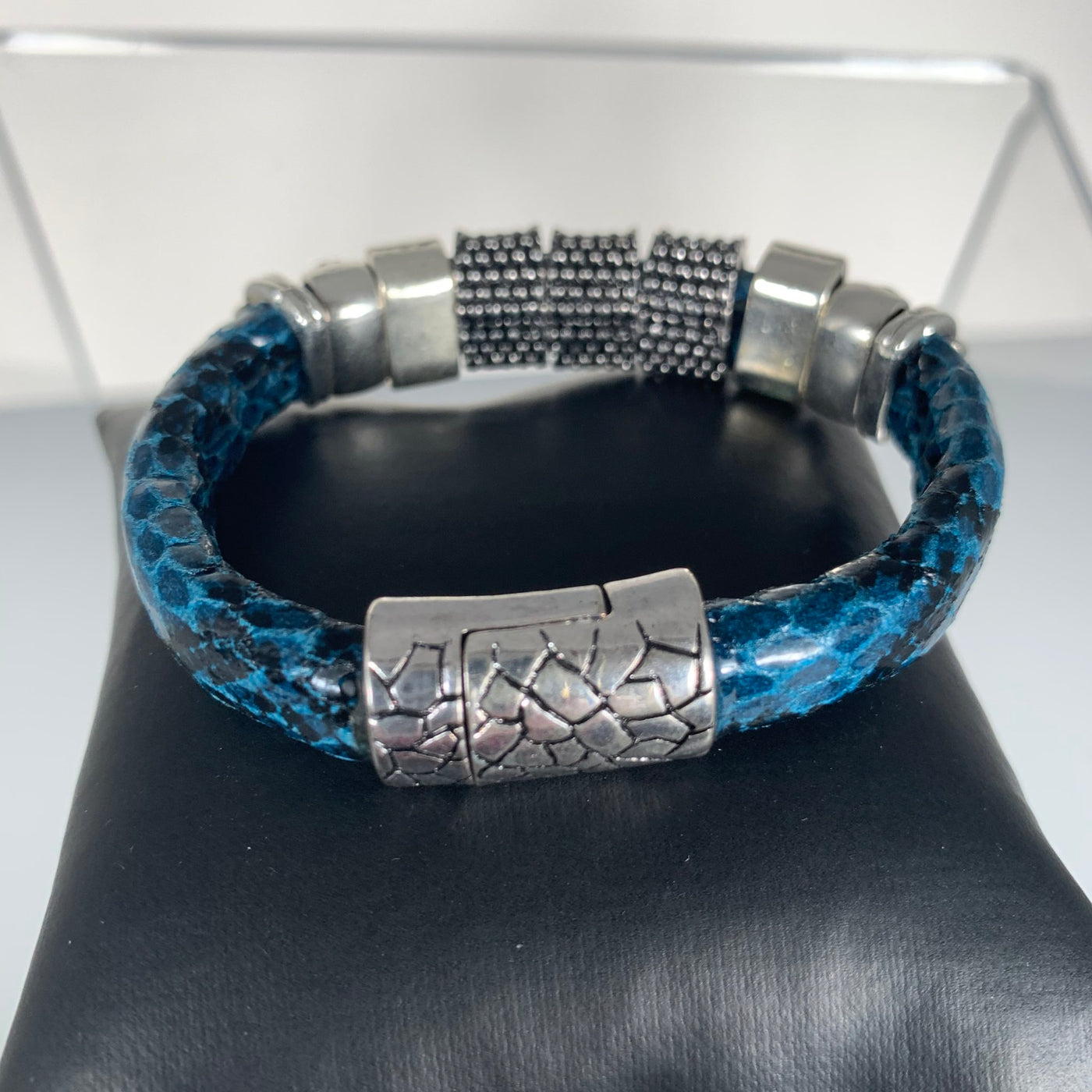 Blue Faux Snake Skin Band Bracelet Featuring SPARKS