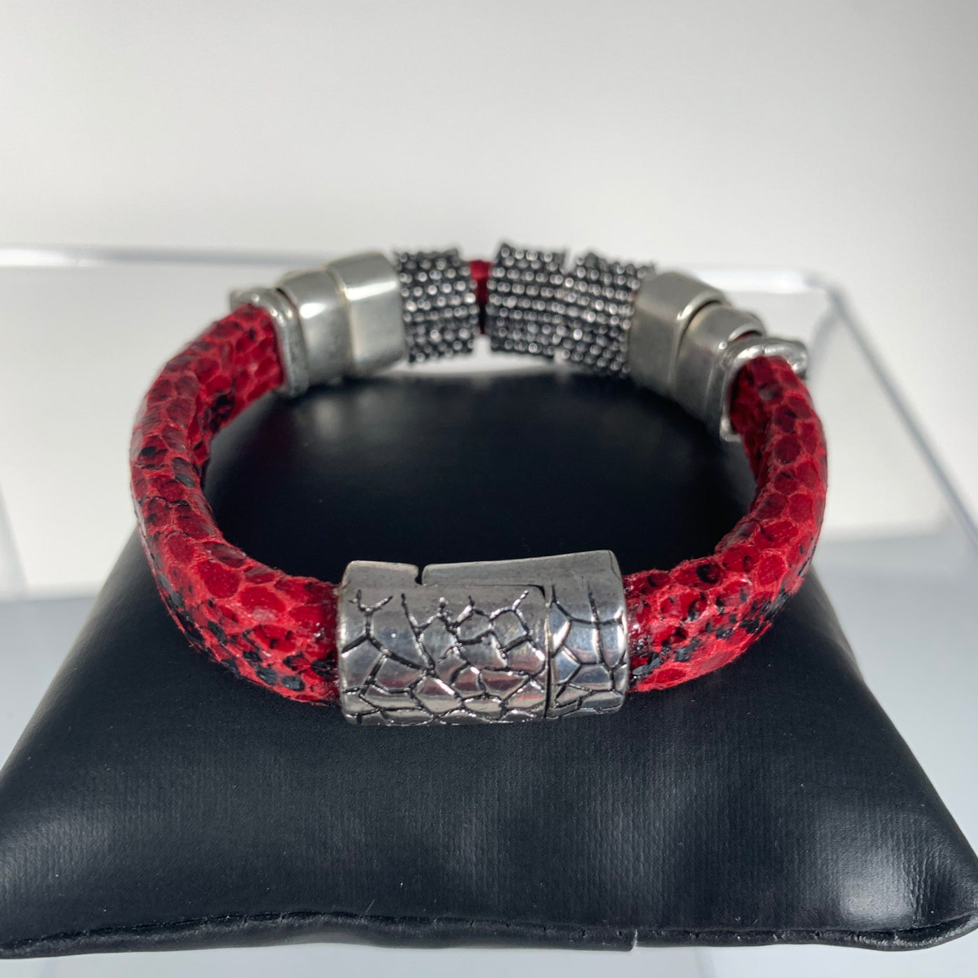 Red Faux Snake Skin Band Bracelet Featuring SPARKS