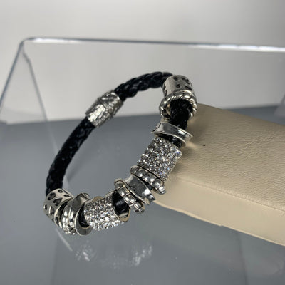 Black Braided Faux Leather Bracelet with SPARKS