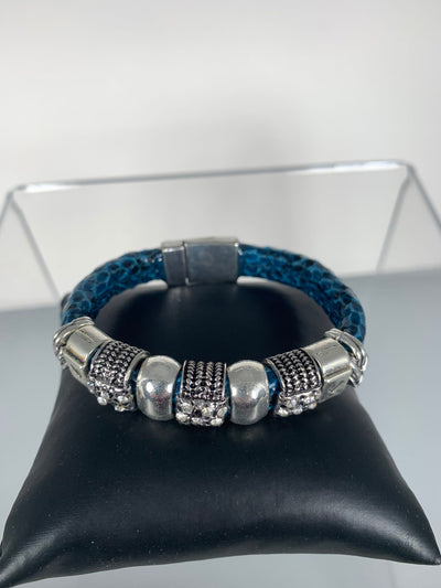 Blue Faux Snake Skin Band Bracelet with SPARKS