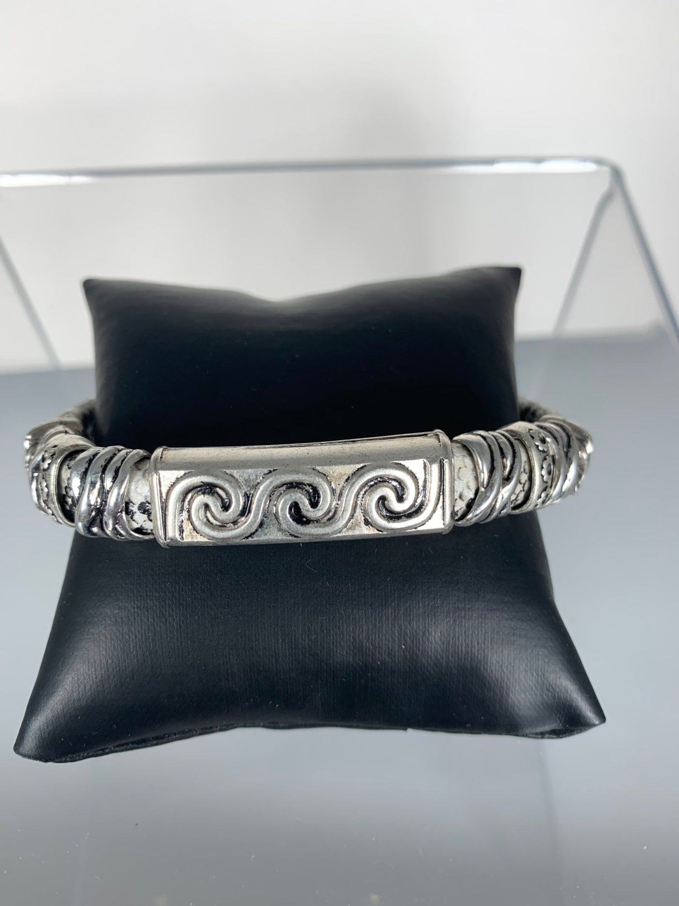 White Faux Snake Skin Band Bracelet Featuring Waves