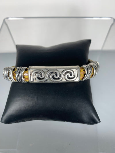 Yellow Faux Snake Skin Band Bracelet Featuring Waves
