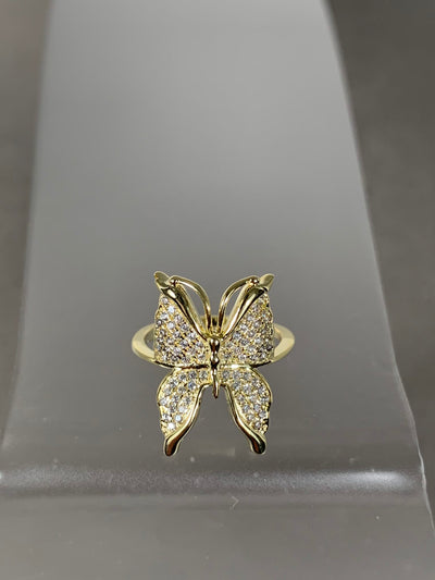 Sterling Silver Butterfly Ring in Yellow Gold Tone Finish - size 5 1/4
