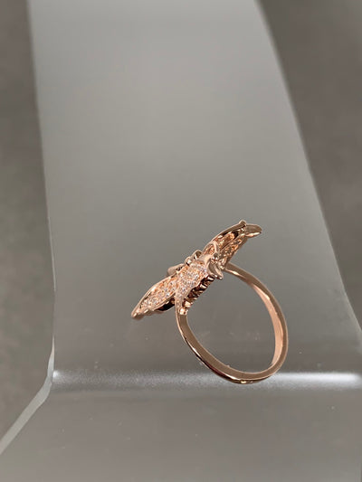 Pave Set Cubic Zirconia Butterfly Ring in Rose Gold Tone with Sizes