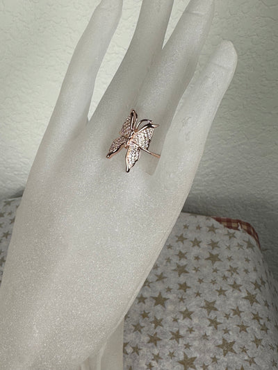 Pave Set Cubic Zirconia Butterfly Ring in Rose Gold Tone with Sizes