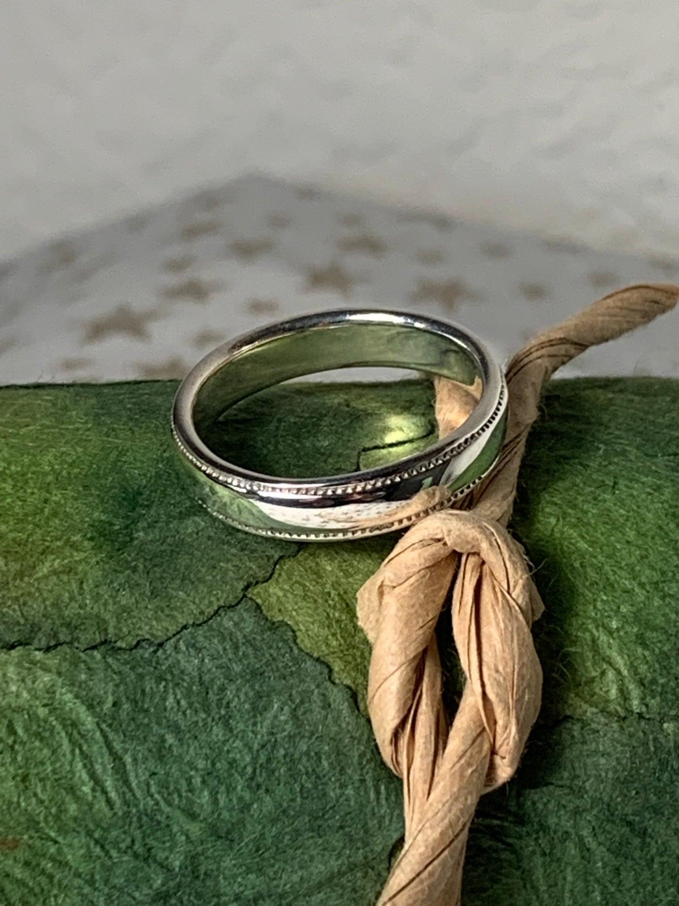 Genuine Silver not plated Beaded Edge Band Ring