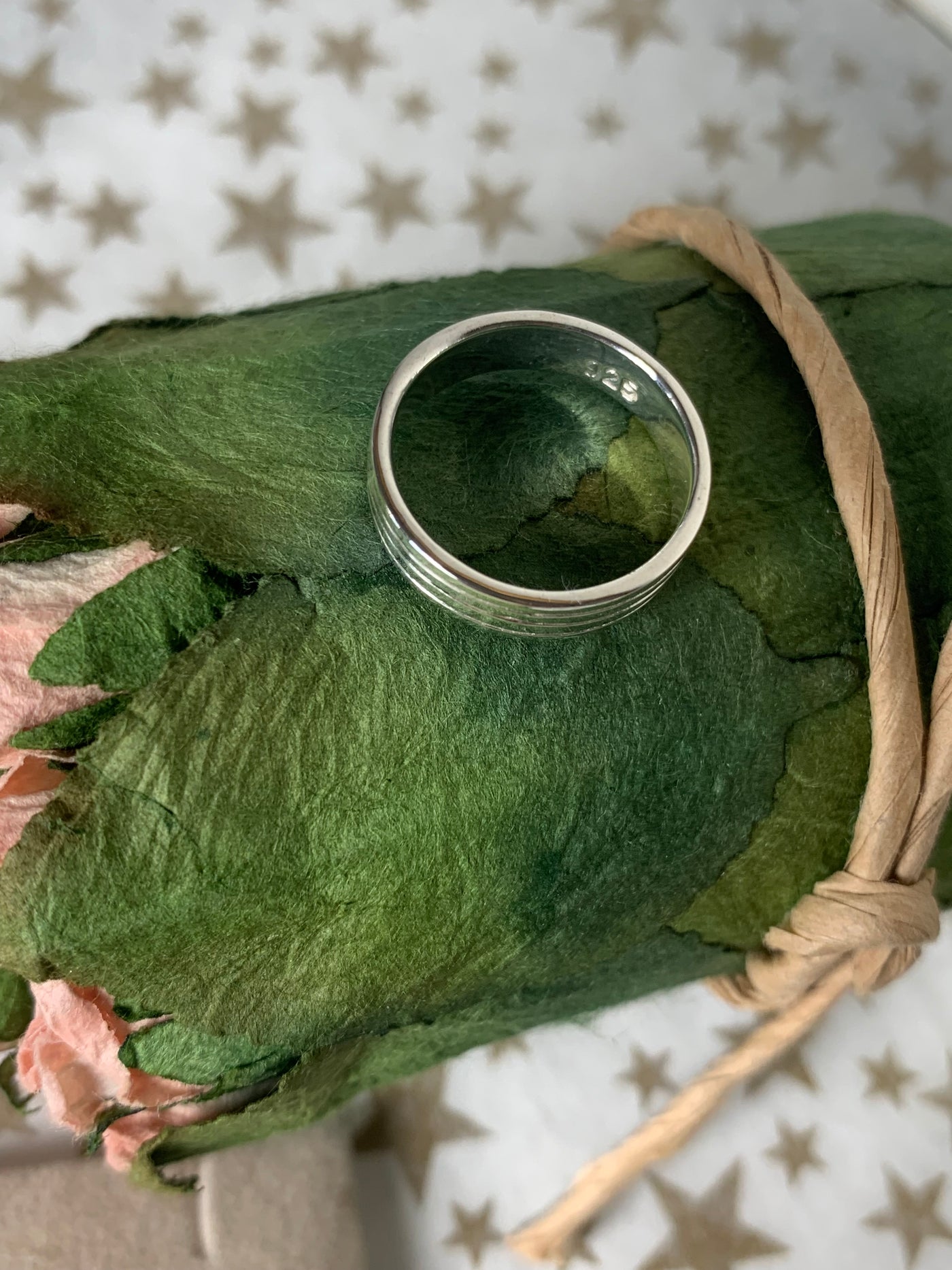 Genuine Sterling Silver Ring with 3 Etched Lines not plated