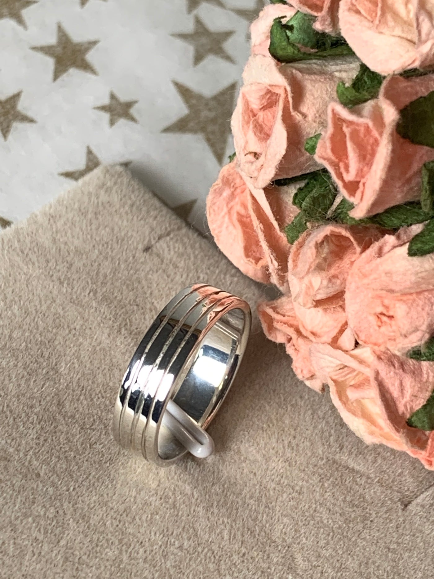 Genuine Sterling Silver Ring with 3 Etched Lines not plated