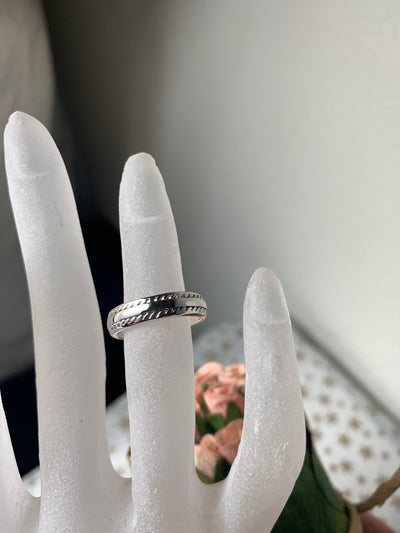 Genuine Sterling Silver Etching Edge Band Ring