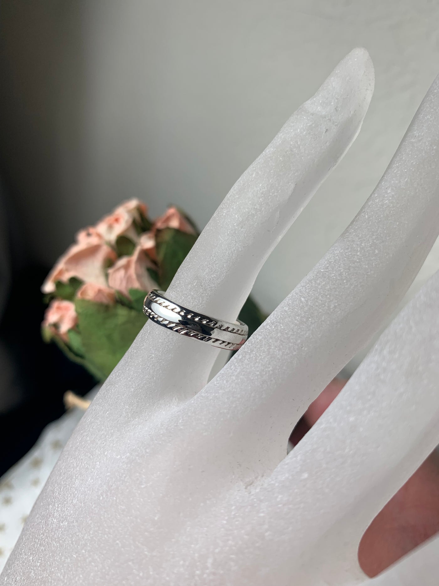 Genuine Sterling Silver Etching Edge Band Ring