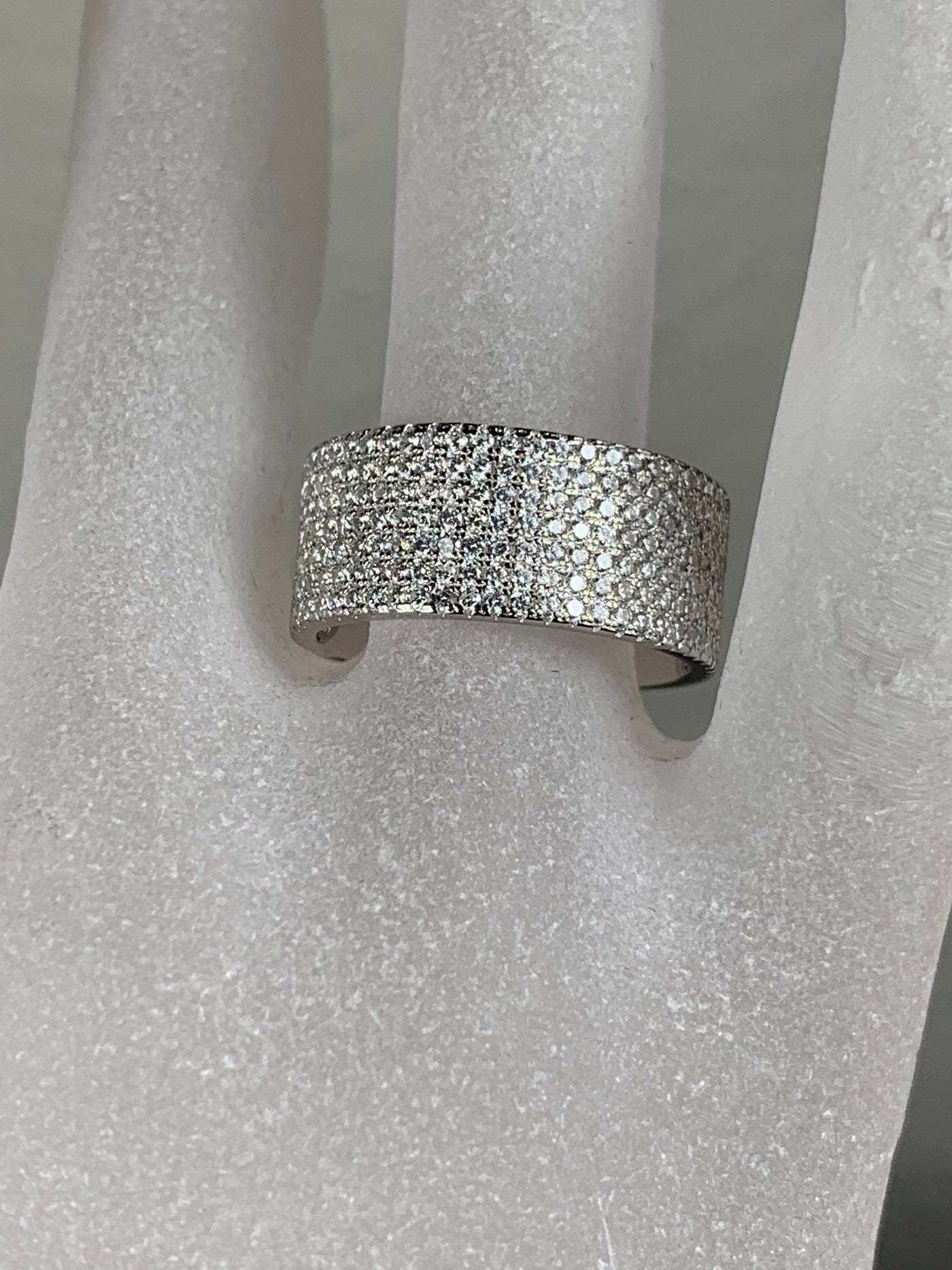 Real Silver Pave Set Cubic Zirconia Wide Band Eternity Ring