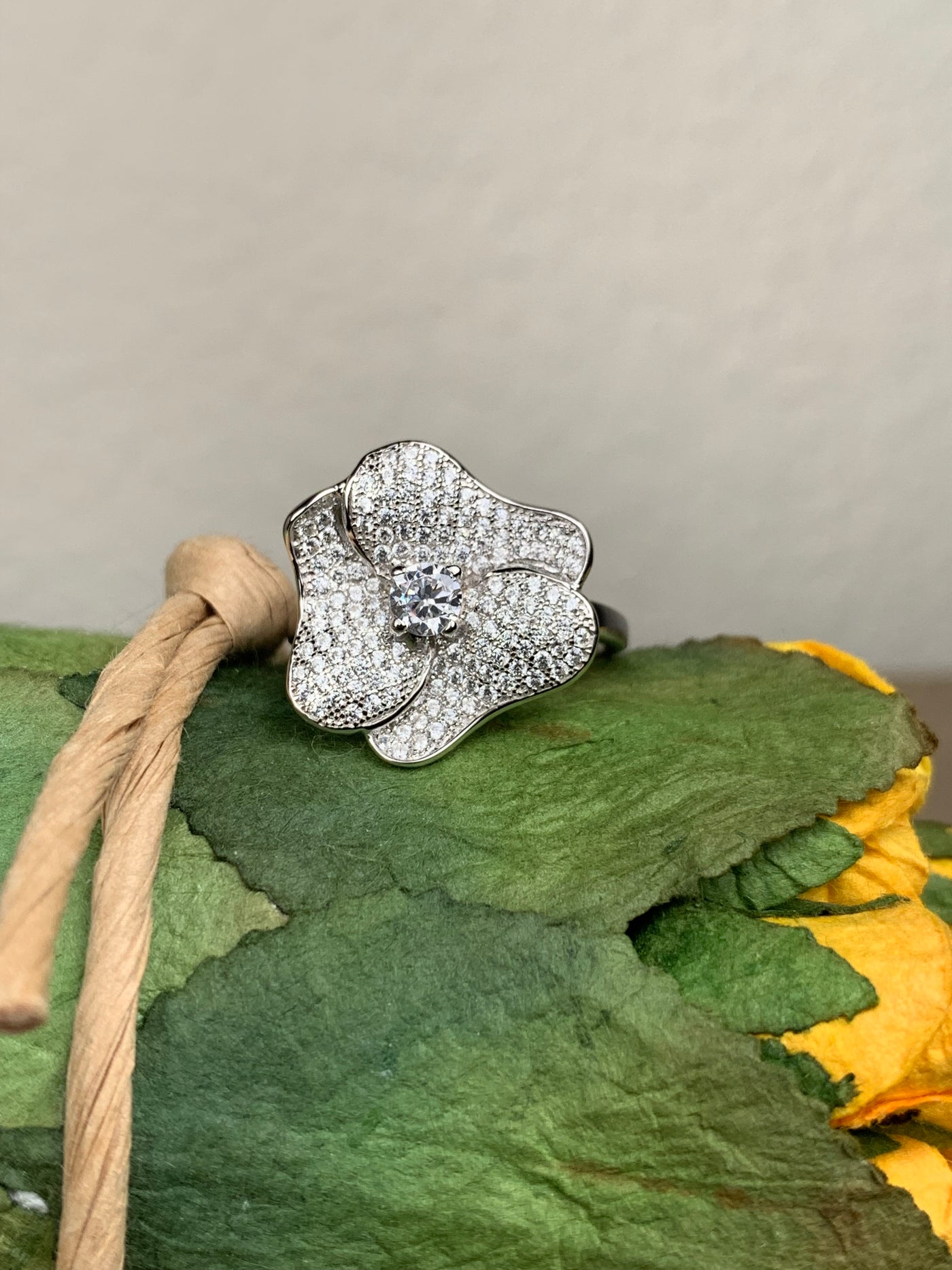 Sterling Silver & Pave Cubic Zirconia CZ Flower Ring