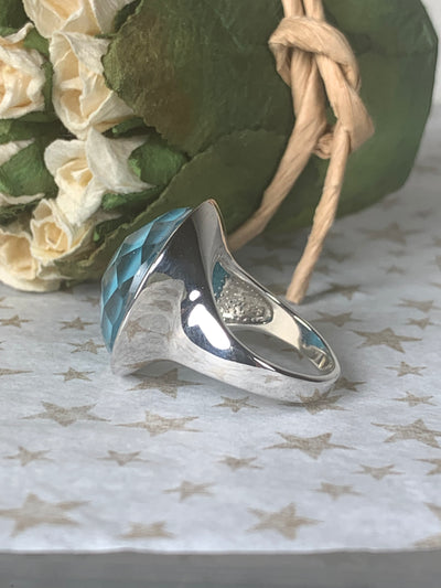 Turquoise & Crystal Dome Shape Ring in Sterling Silver