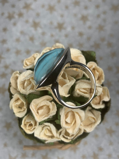 Turquoise & Crystal Dome Shape Ring in Sterling Silver